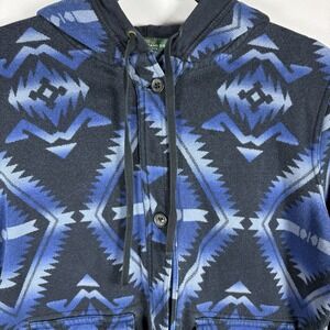 LRL Lauren Jeans Co. Womens Large Blue Aztec Pattern Button Up Hooded Sweatshirt